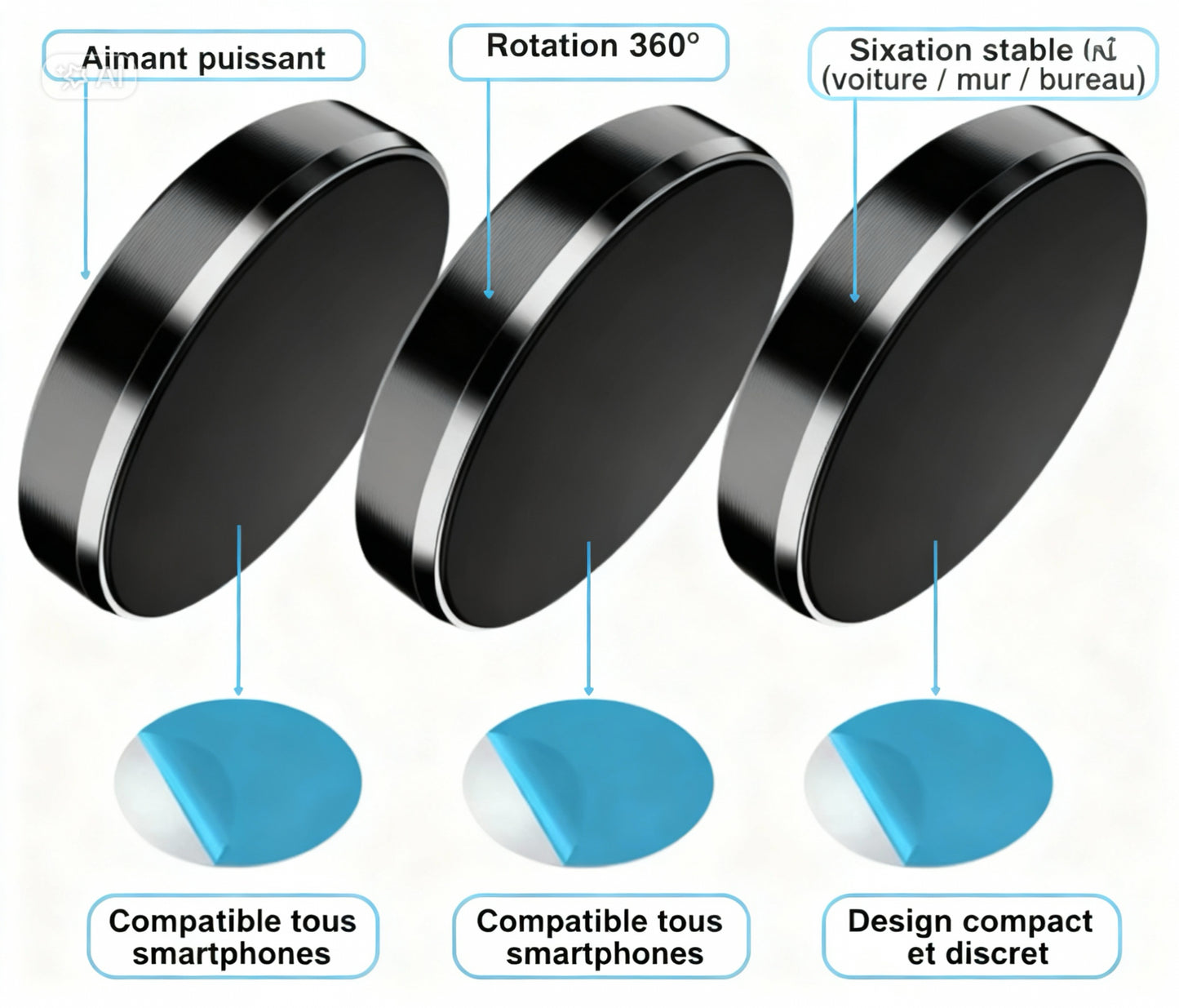 Lot de 3 Aimants Téléphone Ultra-Puissants – Fixation Rapide & Universelle